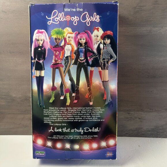 Jan Mclean Lollipop Girls Pipi Doll Paris Striped Outfit Red Bow Black Hair - Picture 4 of 4